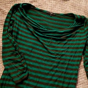 Cowl neck green striped top